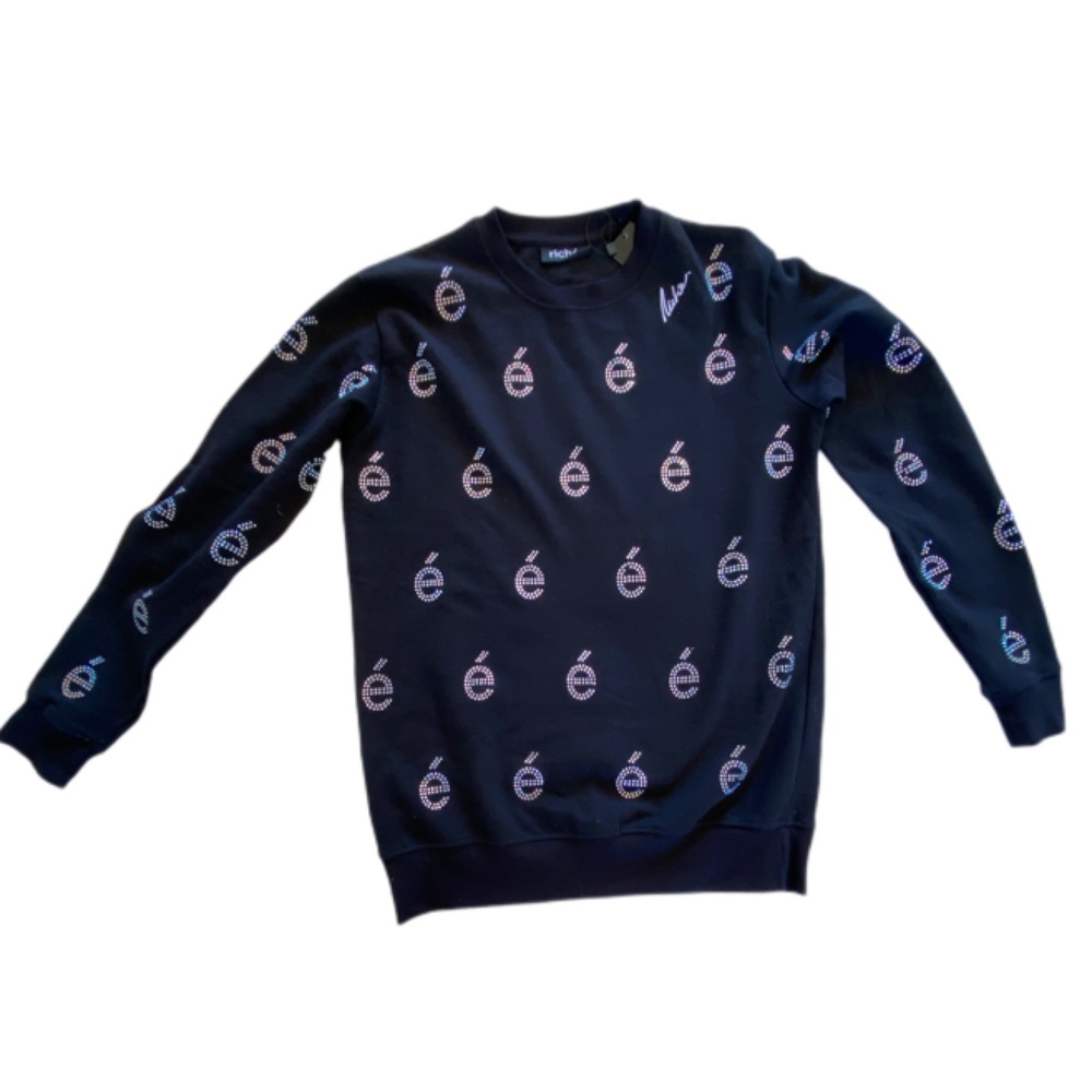 RichÉ Rhinestone Crewneck Sweater Glam Rare Unique Y2K Bling É Statement Medium